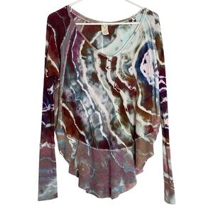 Free People Thermal Tunic Top Womens Size XS FP Multi Tie Dye Tee Oversized